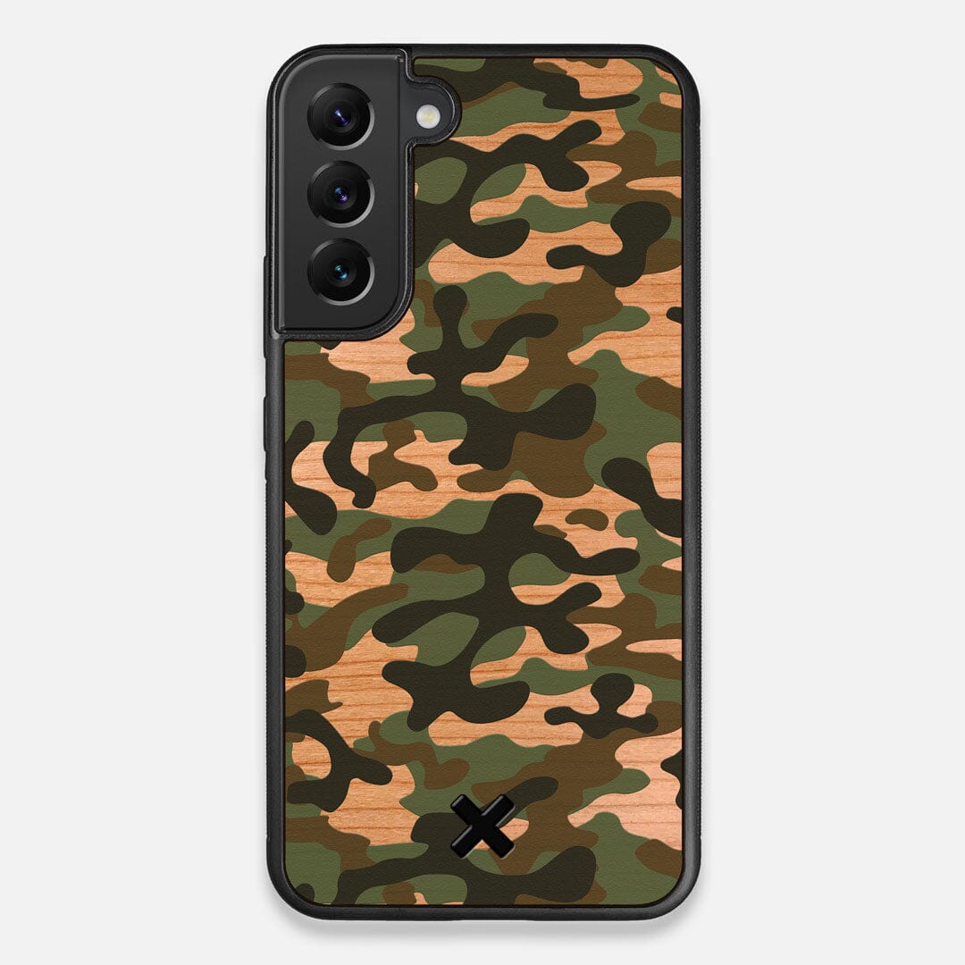 Front view of the stealth Paratrooper camo printed Wenge Wood Galaxy S22+ Case by Keyway Designs