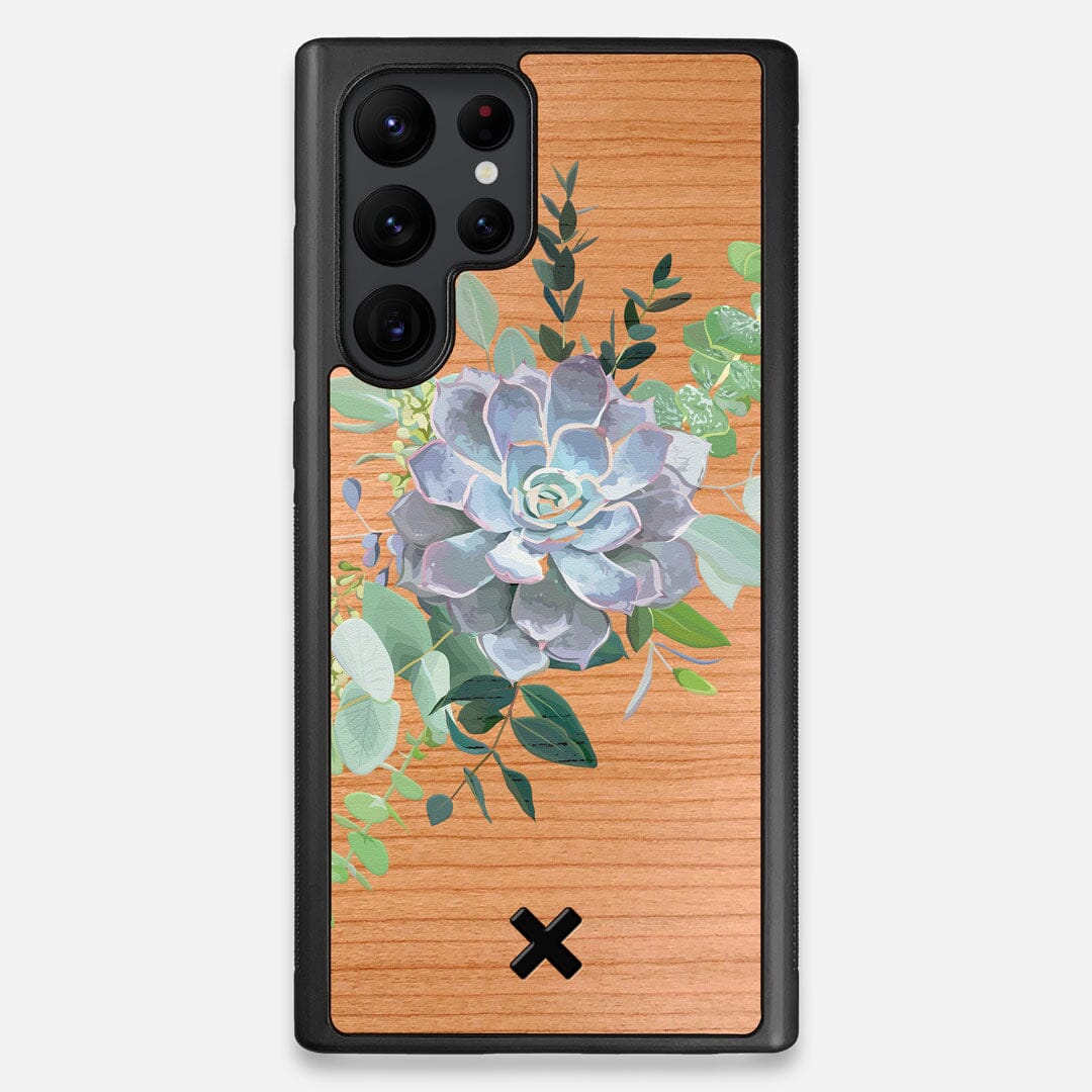 Front view of the print centering around a succulent, Echeveria Pollux on Cherry wood Galaxy S22 Ultra Case by Keyway Designs