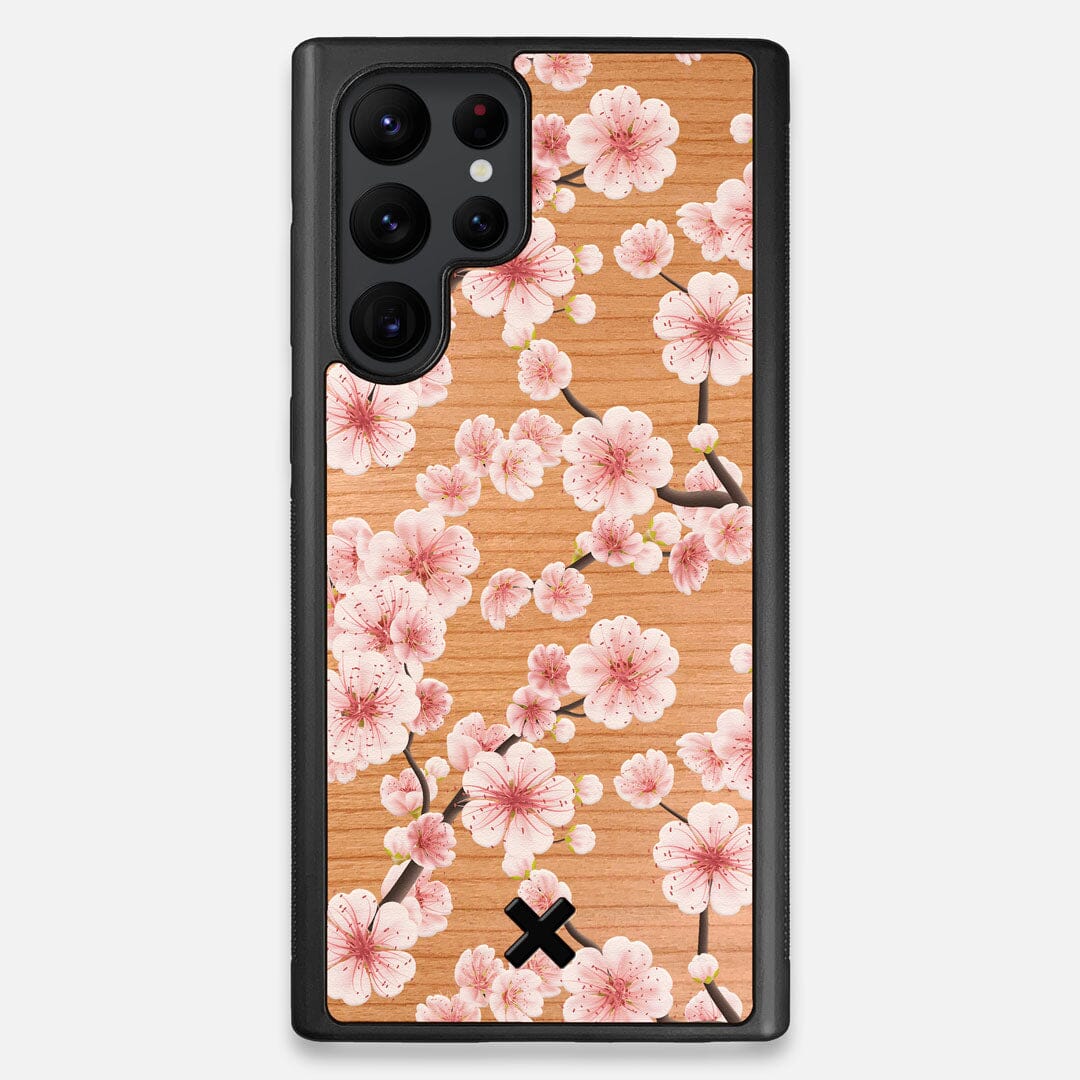 Front view of the Sakura Printed Cherry-blossom Cherry Wood Galaxy S22 Ultra Case by Keyway Designs