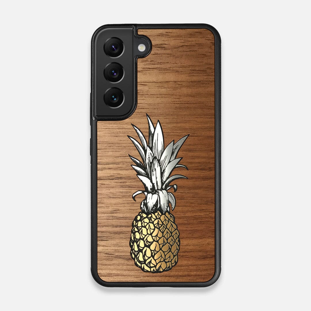 Front view of the Pineapple Walnut Wood Galaxy S22 Case by Keyway Designs