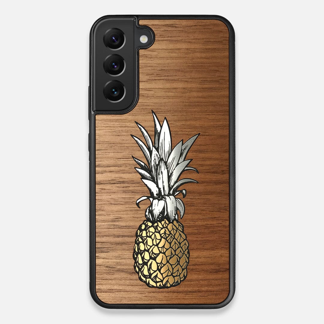 Front view of the Pineapple Walnut Wood Galaxy S22 Plus Case by Keyway Designs