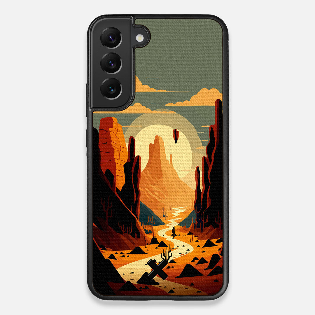 Front view of the stylized thin river cutting deep through a canyon sunset printed on cotton canvas Galaxy S22+ Case by Keyway Designs