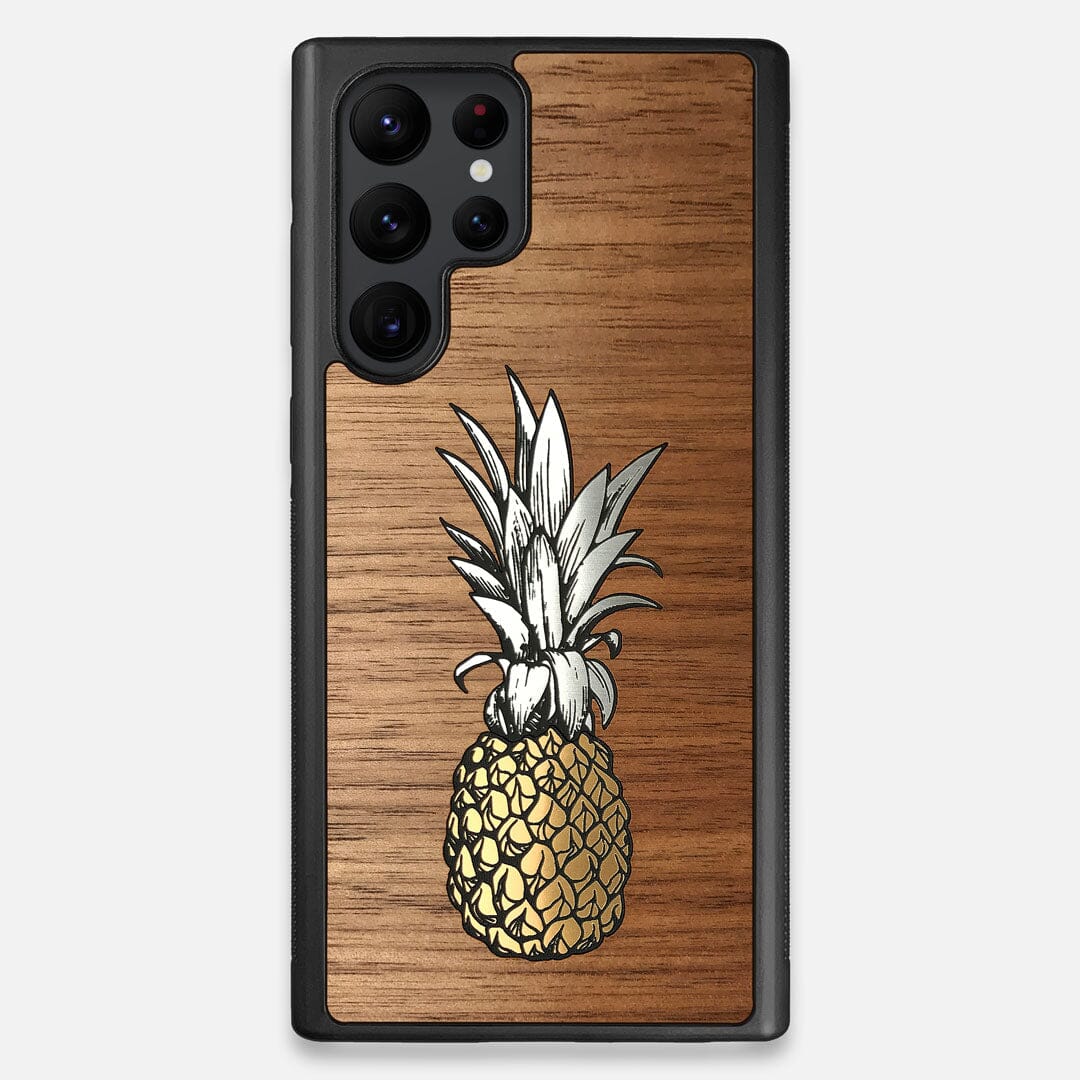 Front view of the Pineapple Walnut Wood Galaxy S22 Ultra Case by Keyway Designs