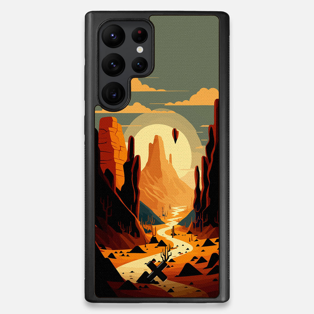 Front view of the stylized thin river cutting deep through a canyon sunset printed on cotton canvas Galaxy S22 Ultra Case by Keyway Designs