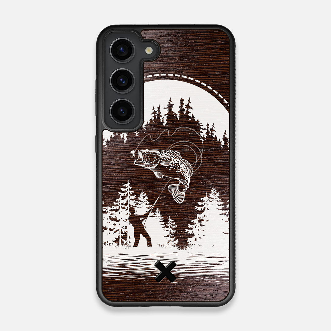 Front view of the high-contrast spotted bass printed Wenge Wood Galaxy S23 Case by Keyway Designs