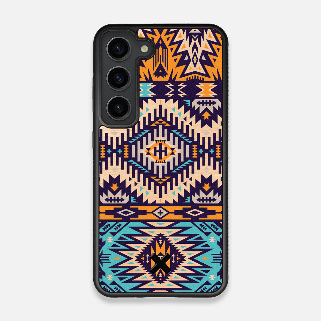 Front view of the vibrant Aztec printed Maple Wood Galaxy S23 Case by Keyway Designs