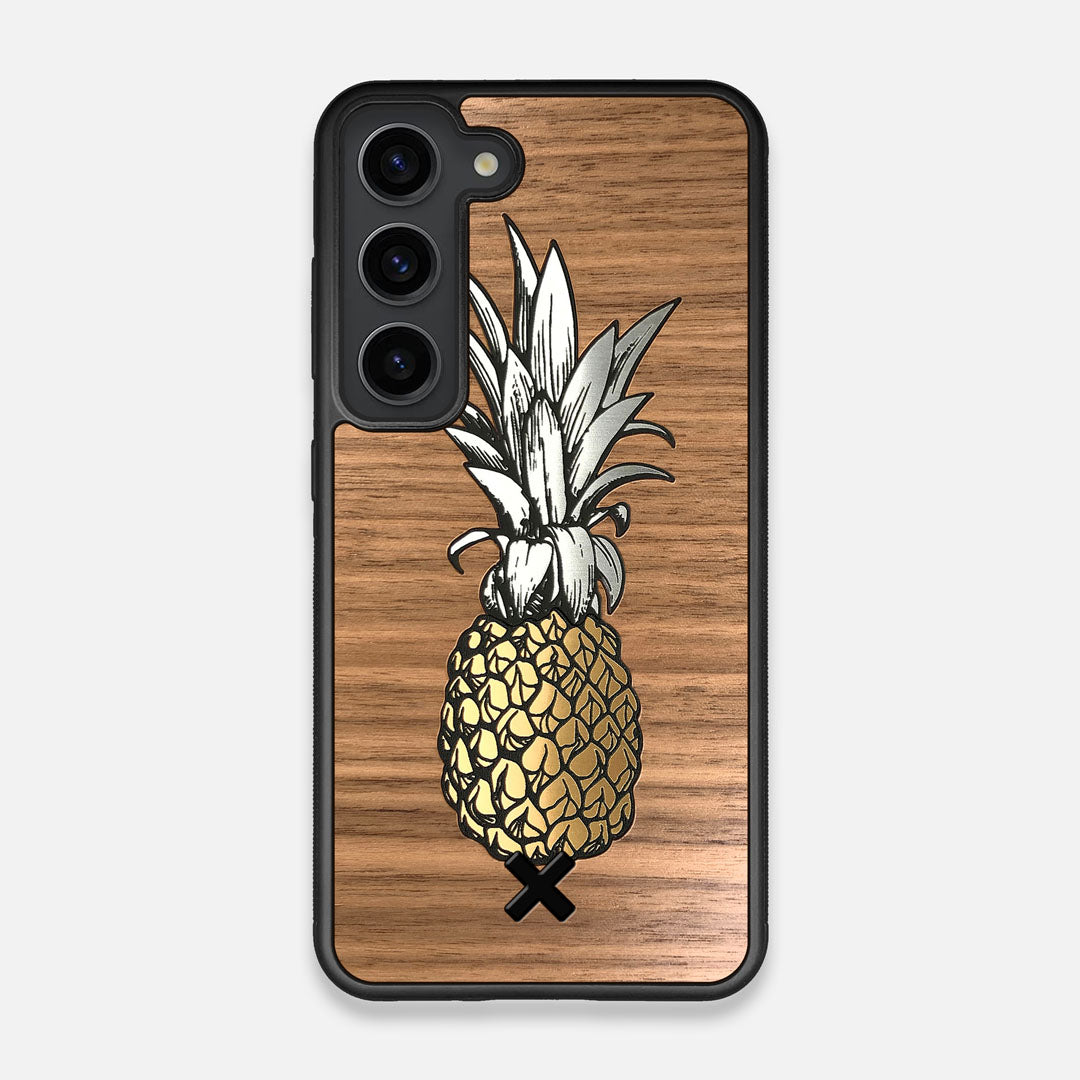 Front view of the Pineapple Walnut Wood Galaxy S23 Case by Keyway Designs
