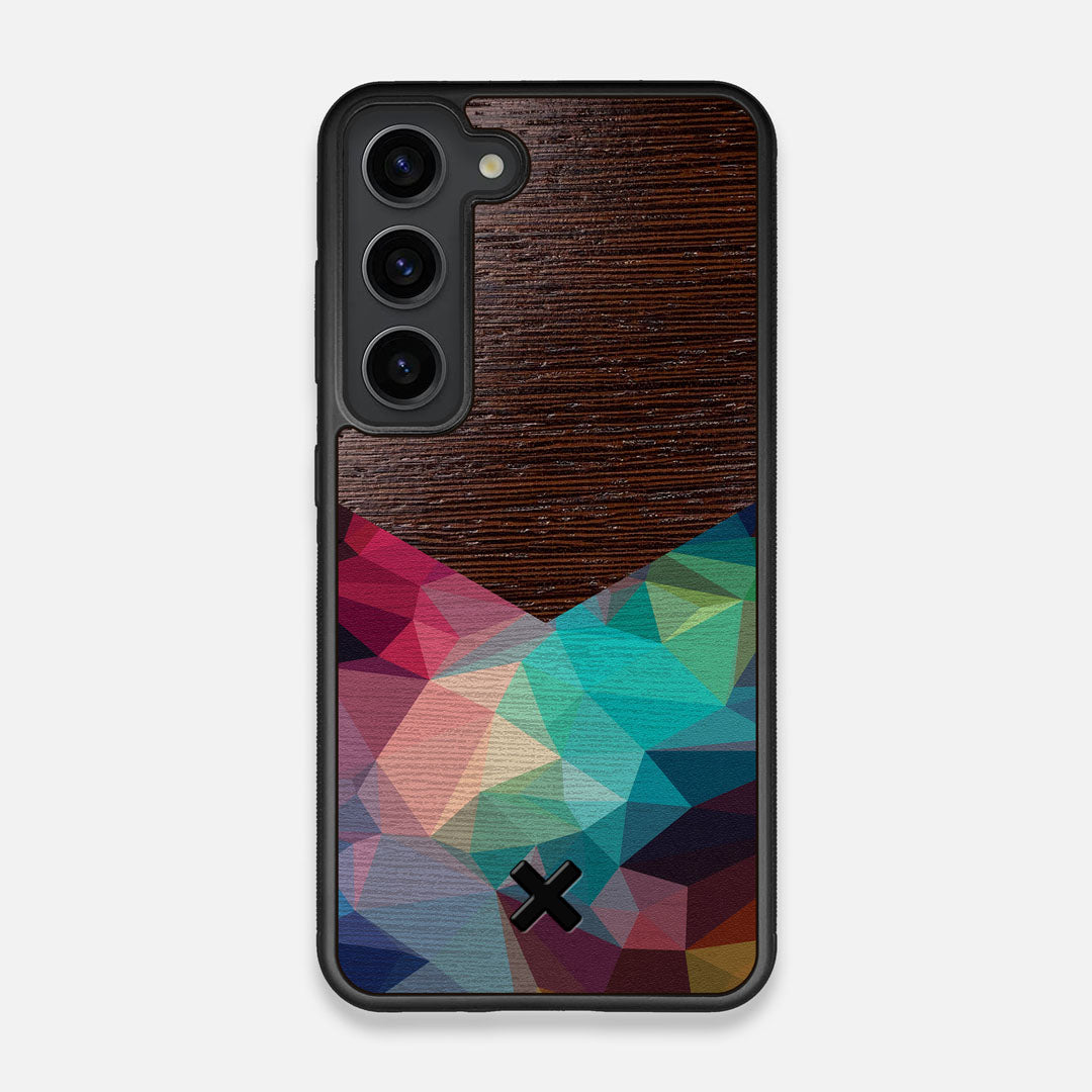 Front view of the vibrant Geometric Gradient printed Wenge Wood Galaxy S23 Case by Keyway Designs