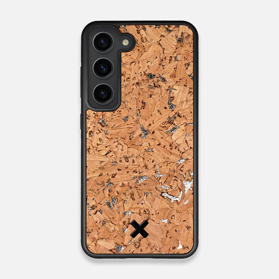 Front view of the silver fleck natural cork Galaxy S23 Case by Keyway Designs