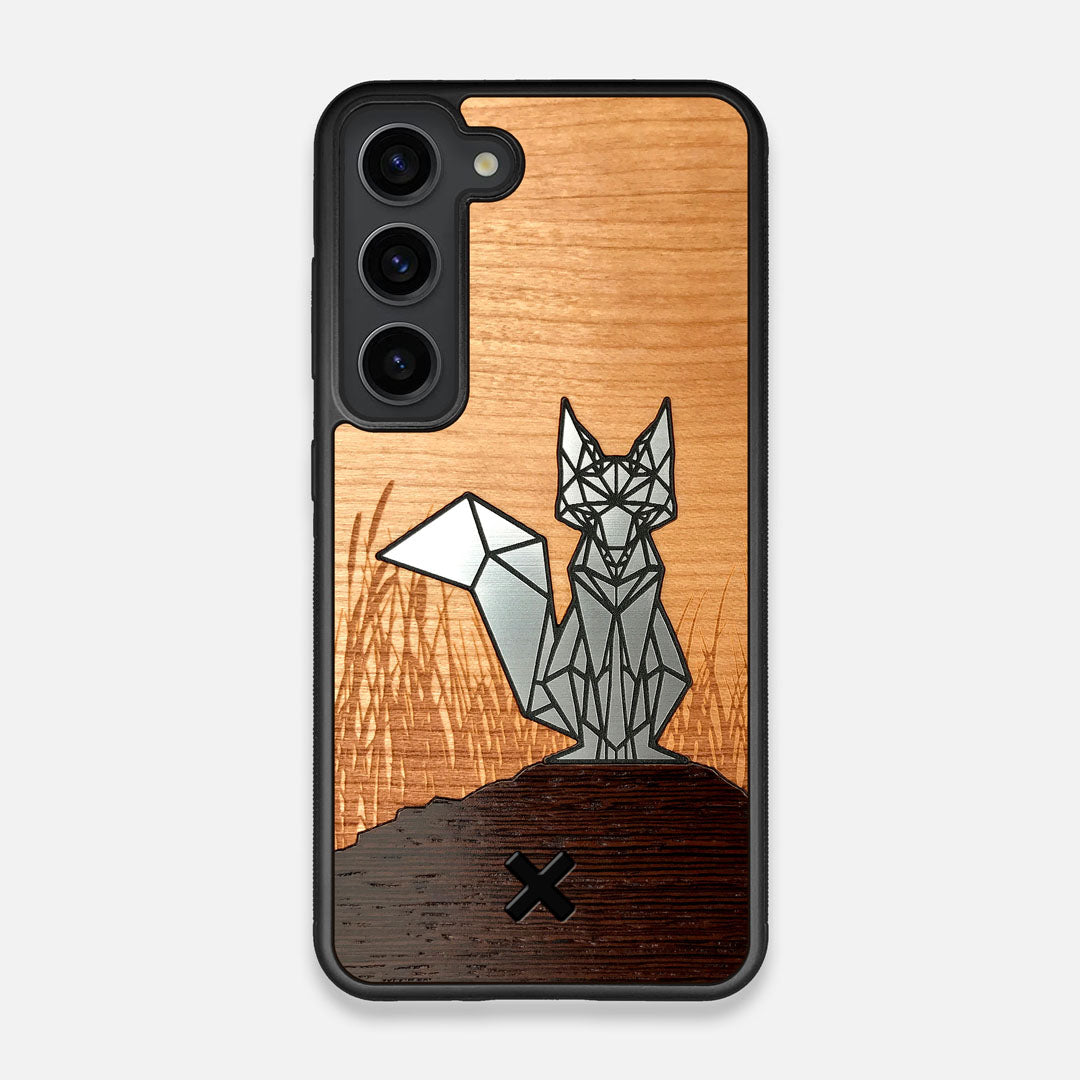 Front view of the Silver Fox & Cherry Wood Galaxy S23 Case by Keyway Designs
