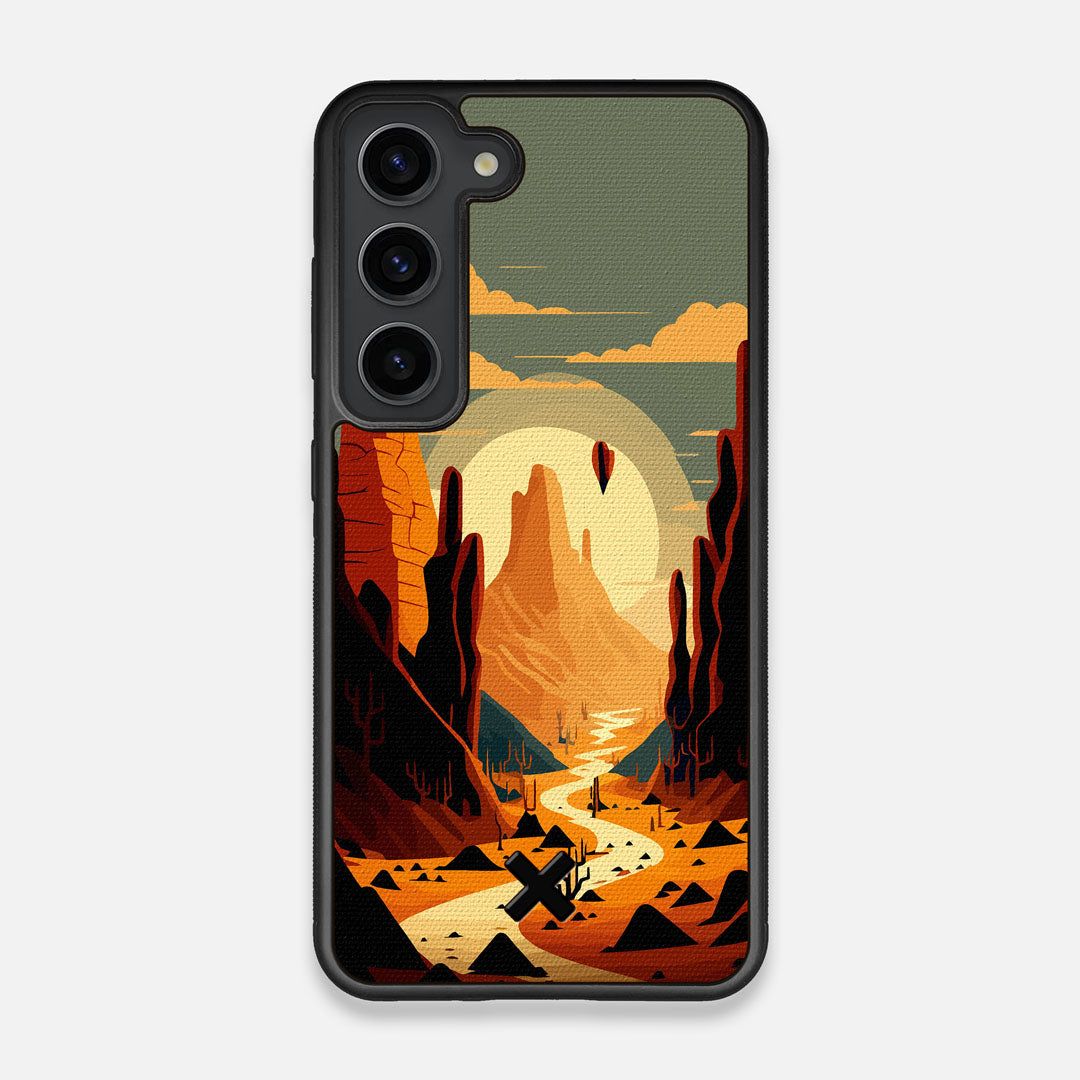 Front view of the stylized thin river cutting deep through a canyon sunset printed on cotton canvas Galaxy S23 Case by Keyway Designs