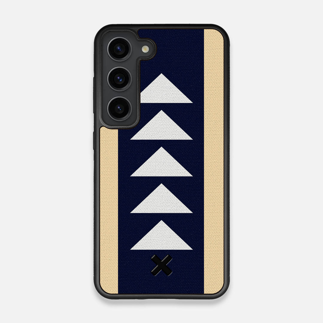 Front view of the Track Adventure Marker in the Wayfinder series UV-Printed thick cotton canvas Galaxy S23 Case by Keyway Designs
