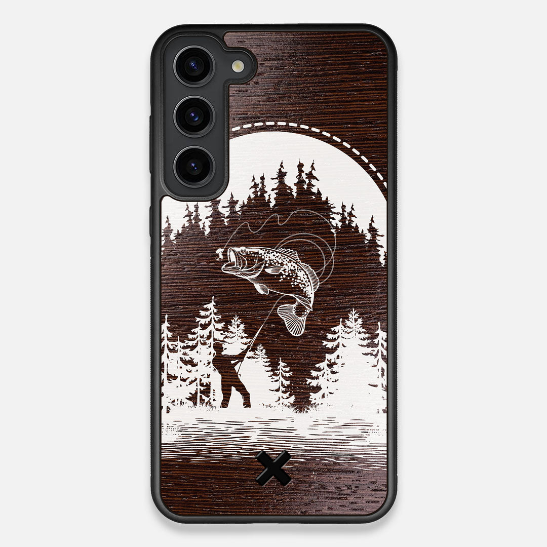 Front view of the high-contrast spotted bass printed Wenge Wood Galaxy S23 Plus Case by Keyway Designs