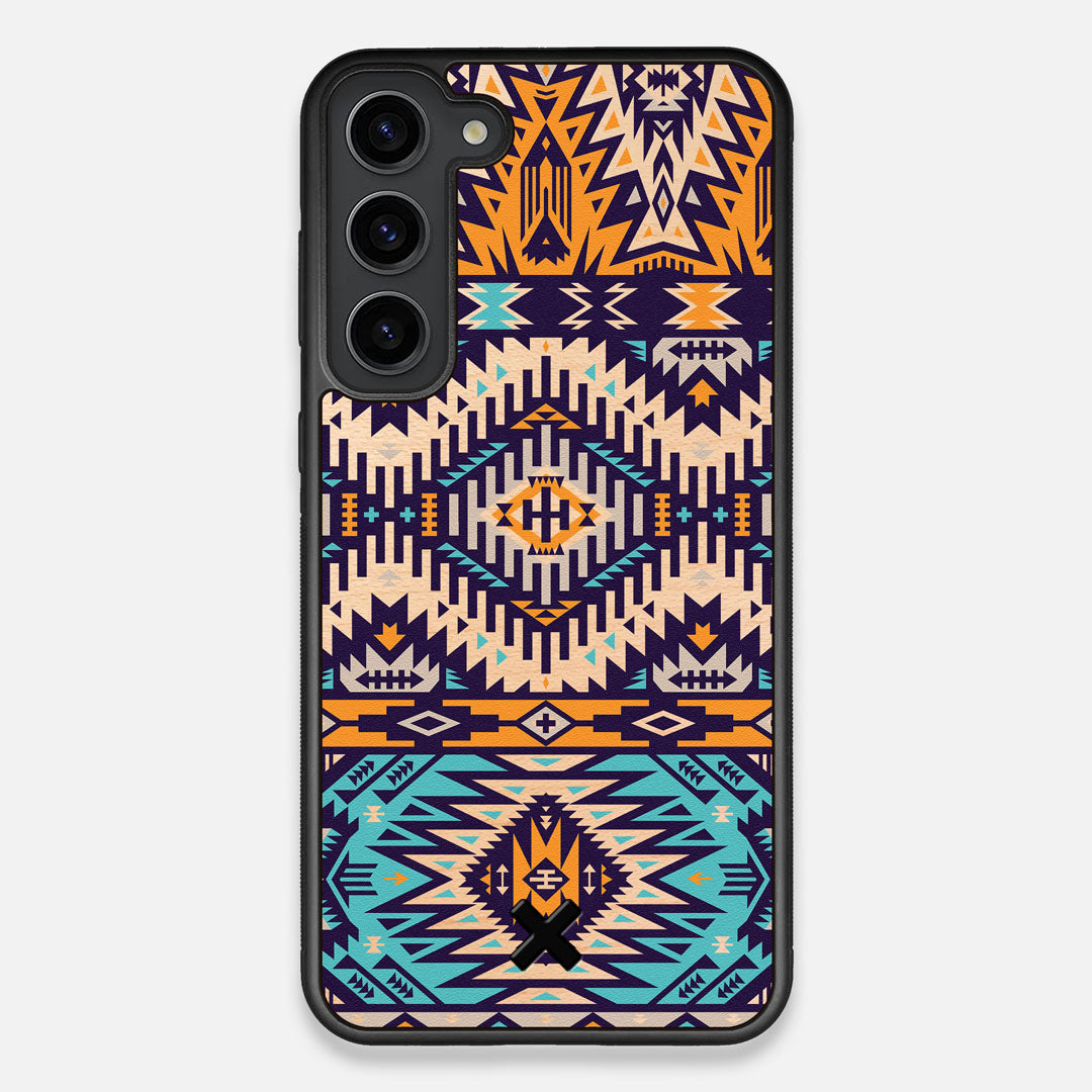 Front view of the vibrant Aztec printed Maple Wood Galaxy S23+ Case by Keyway Designs