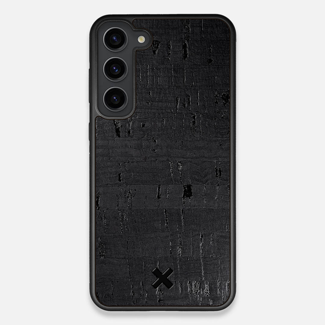 Front view of the dyed black natural cork Galaxy S23+ Case by Keyway Designs