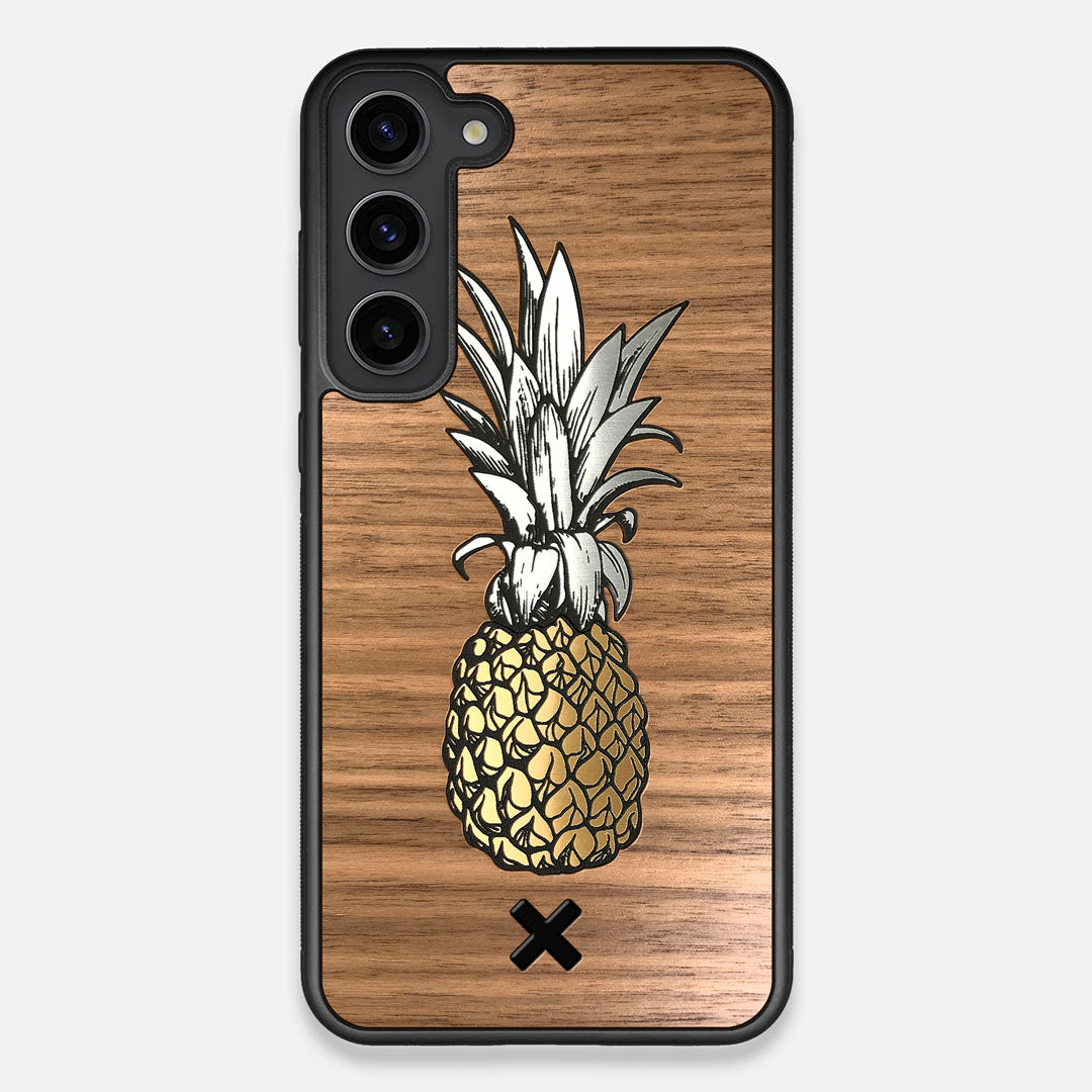 Front view of the Pineapple Walnut Wood Galaxy S23 Plus Case by Keyway Designs