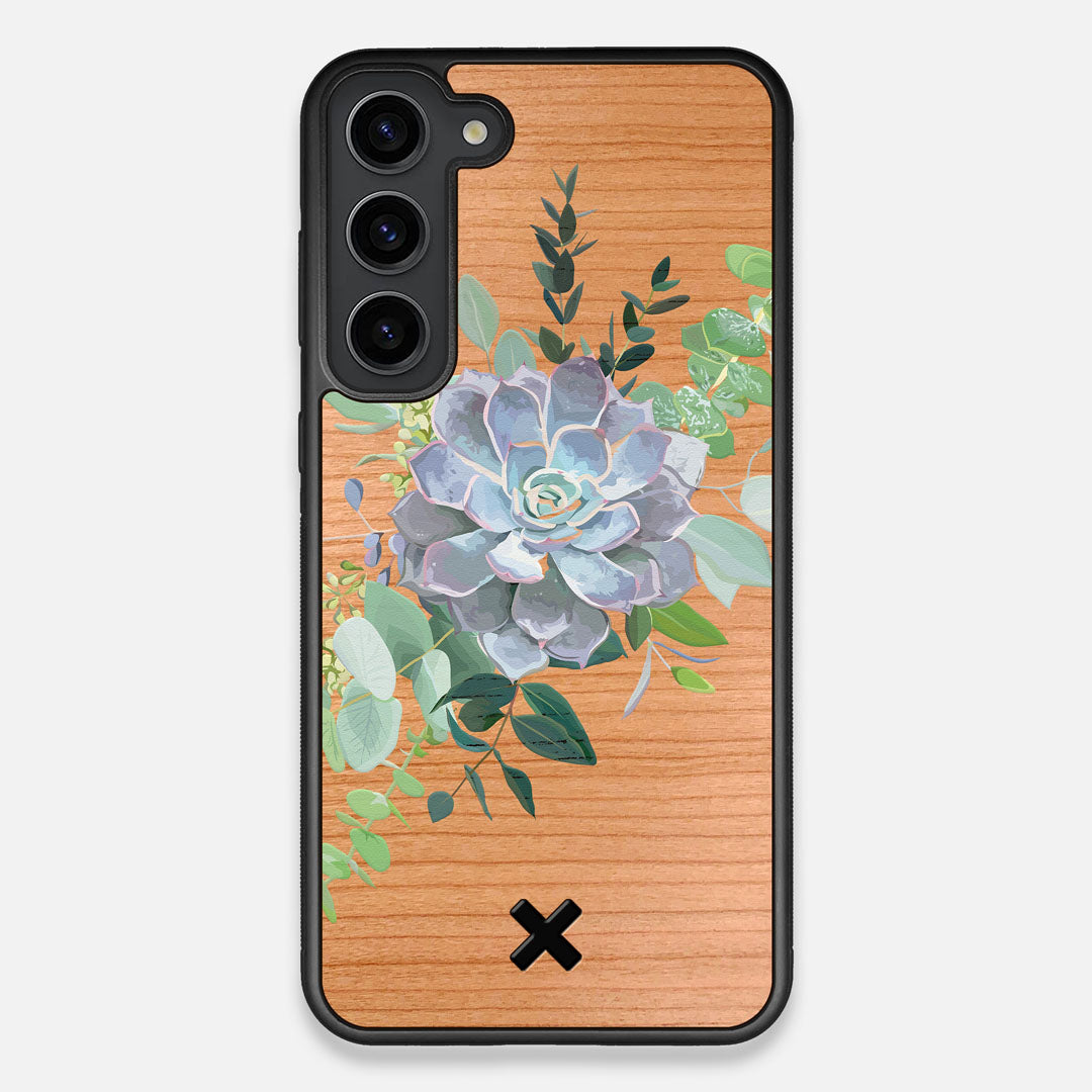 Front view of the print centering around a succulent, Echeveria Pollux on Cherry wood Galaxy S23+ Case by Keyway Designs