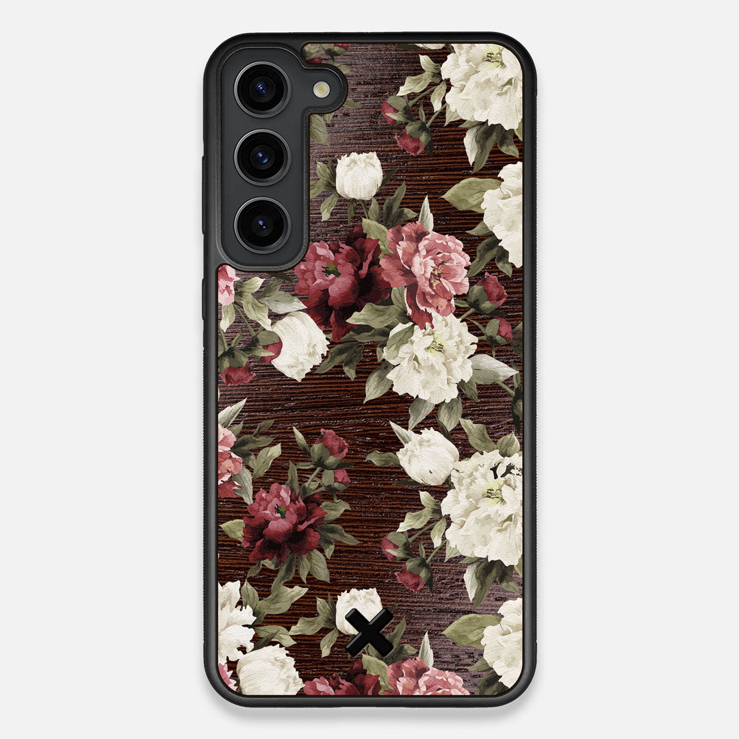 Front view of the Rose white and red rose printed Wenge Wood Galaxy S23+ Case by Keyway Designs