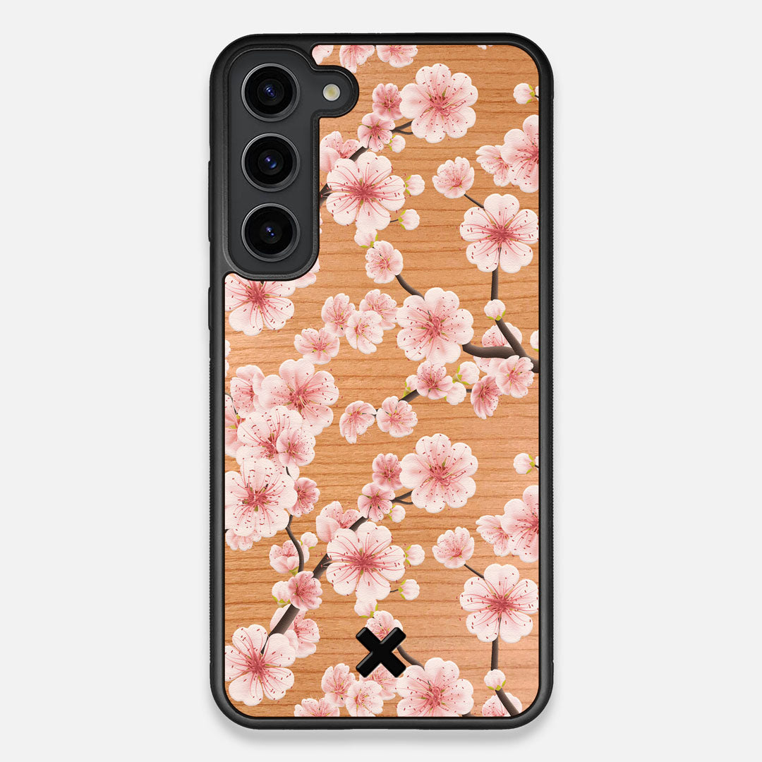 Front view of the Sakura Printed Cherry-blossom Cherry Wood Galaxy S23+ Case by Keyway Designs