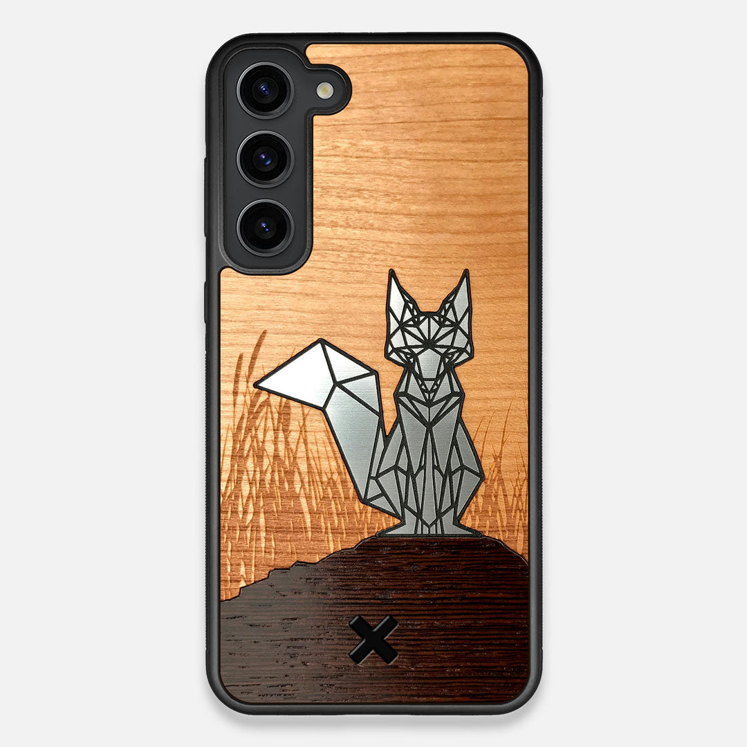 Front view of the Silver Fox & Cherry Wood Galaxy S23 Plus Case by Keyway Designs