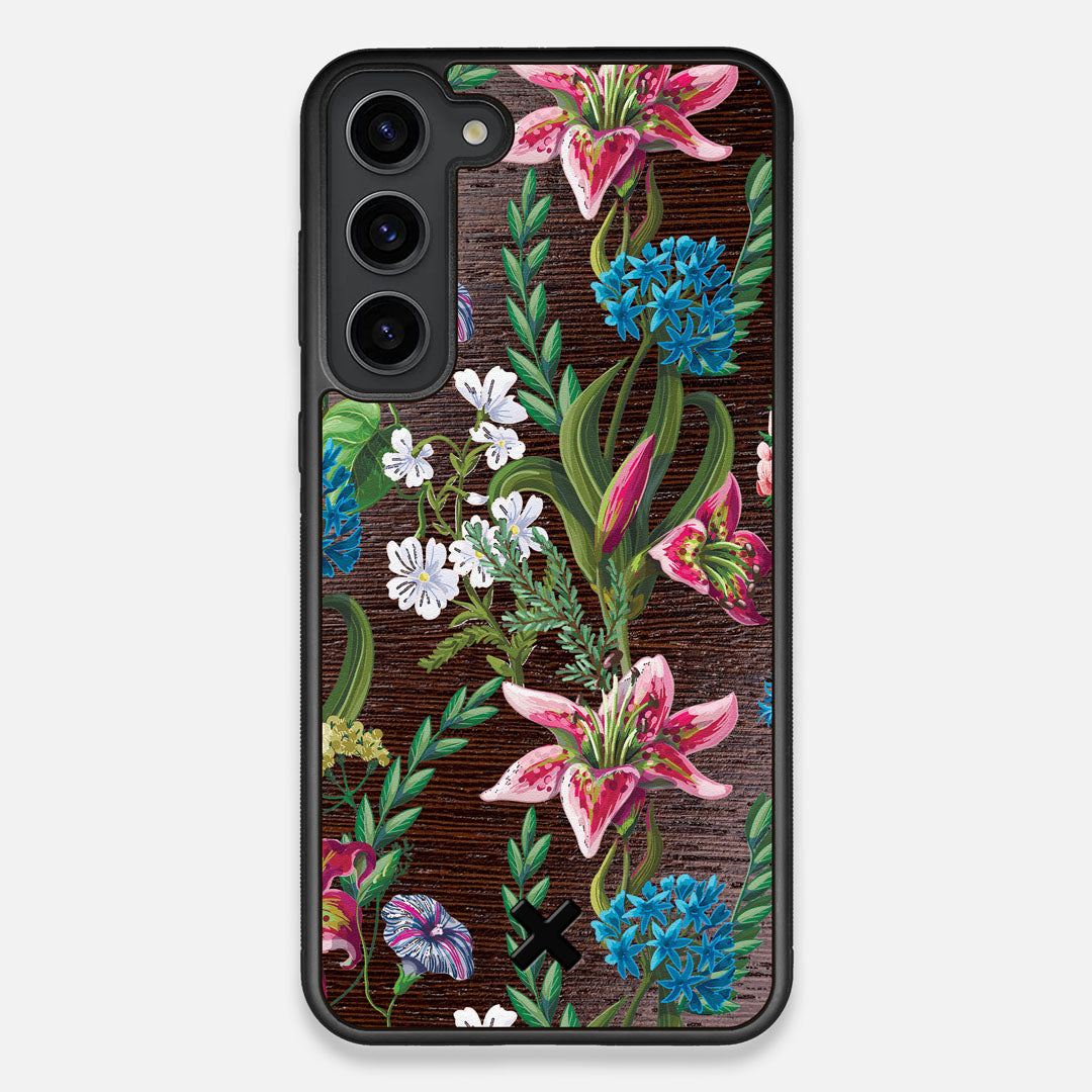 Front view of the Stargazer Lily printed Wenge Wood Galaxy S23+ Case by Keyway Designs