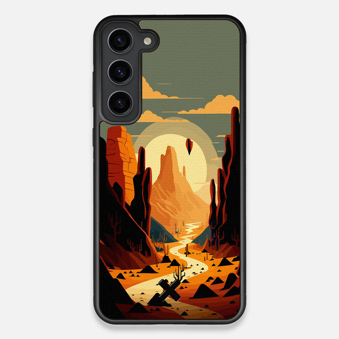 Front view of the stylized thin river cutting deep through a canyon sunset printed on cotton canvas Galaxy S23+ Case by Keyway Designs