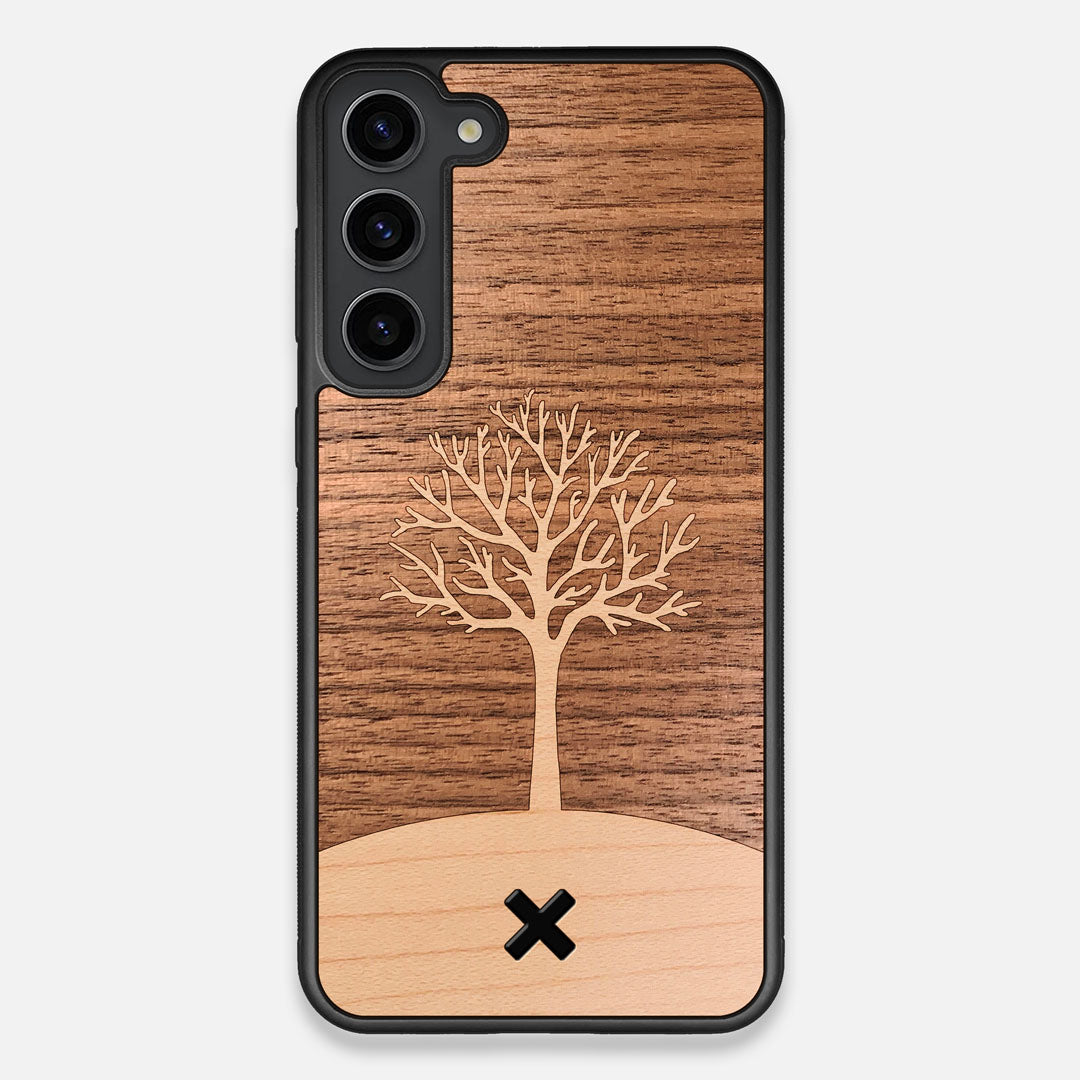 Front view of the Tree Of Life Walnut Wood Galaxy S23 Plus Case by Keyway Designs