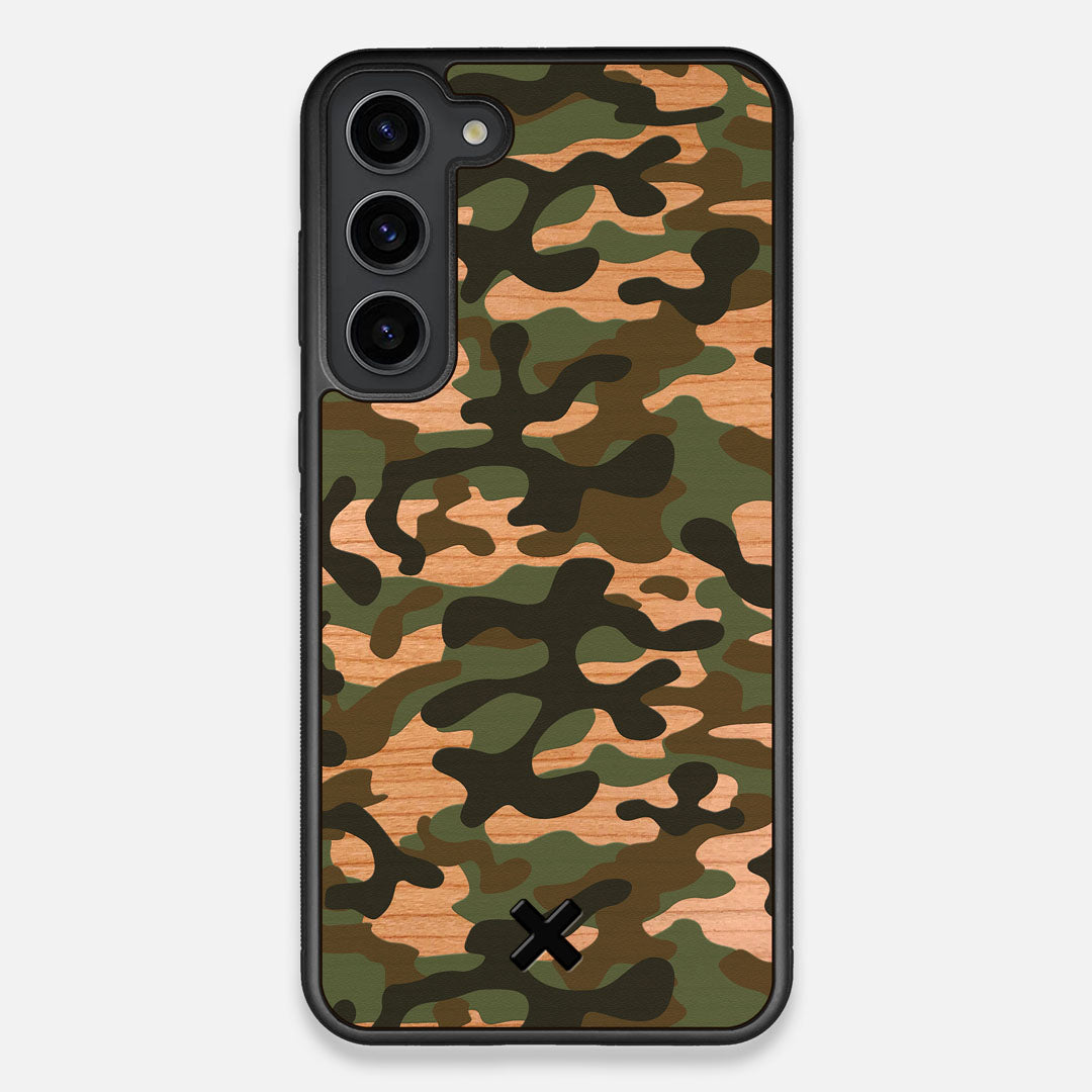 Front view of the stealth Paratrooper camo printed Wenge Wood Galaxy S23+ Case by Keyway Designs