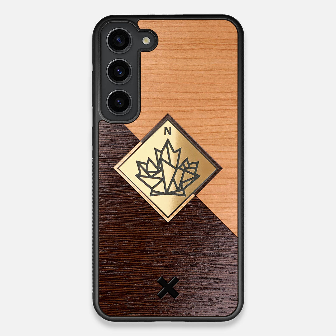 Front view of the True North by Northern Philosophy Cherry & Wenge Wood Galaxy S23 Plus Case by Keyway Designs