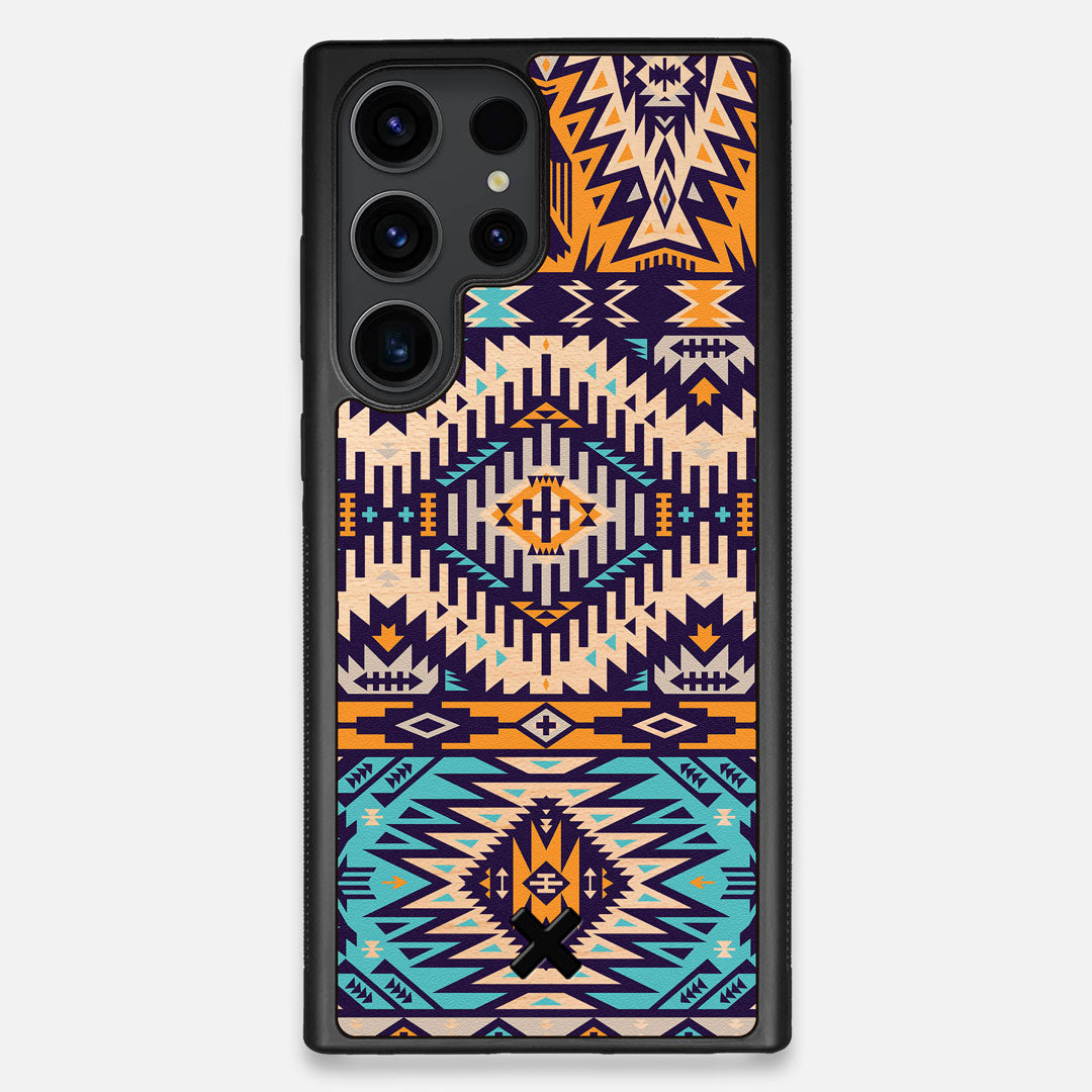 Front view of the vibrant Aztec printed Maple Wood Galaxy S23 Ultra Case by Keyway Designs