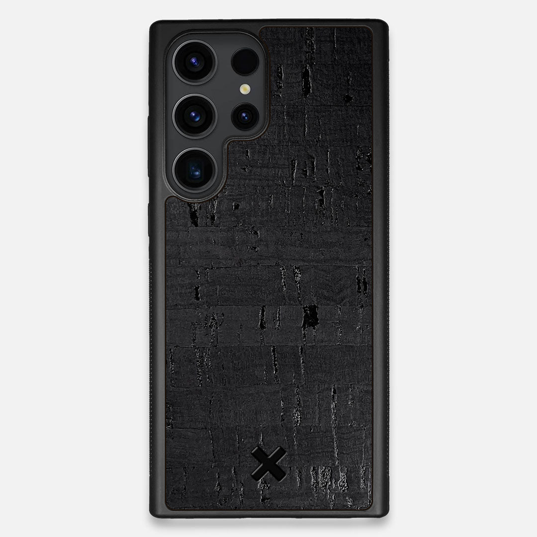 Front view of the dyed black natural cork Galaxy S23 Ultra Case by Keyway Designs