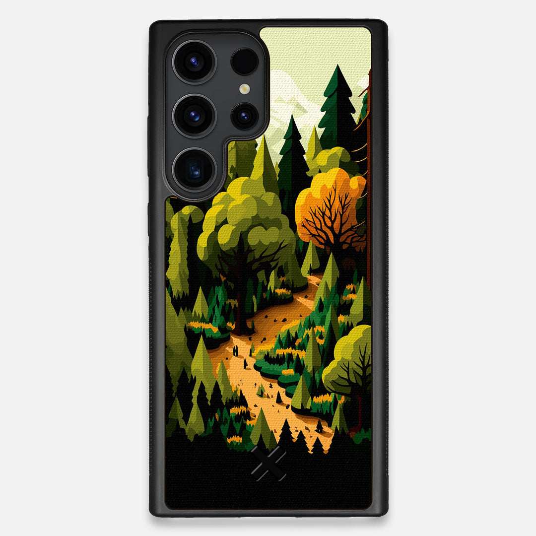Front view of the stylized quiet forest path making it's way through the evergreen trees printed to cotton canvas Galaxy S23 Ultra Case by Keyway Designs