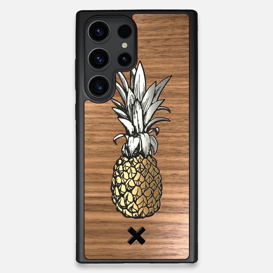 Front view of the Pineapple Walnut Wood Galaxy S23 Ultra Case by Keyway Designs