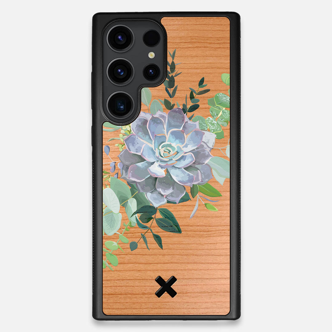 Front view of the print centering around a succulent, Echeveria Pollux on Cherry wood Galaxy S23 Ultra Case by Keyway Designs