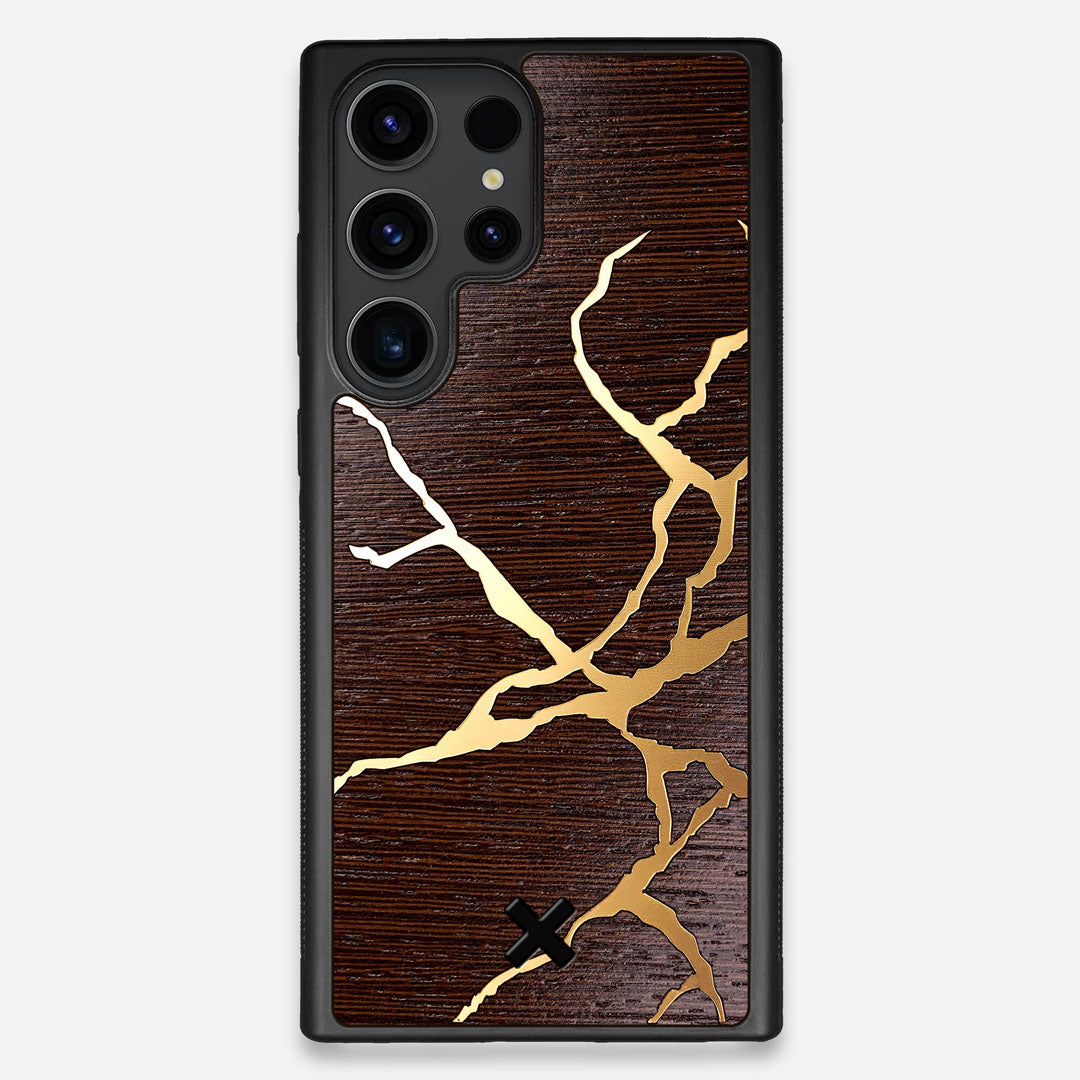 Front view of the Kintsugi inspired Gold and Wenge Wood Galaxy S23 Ultra Case by Keyway Designs