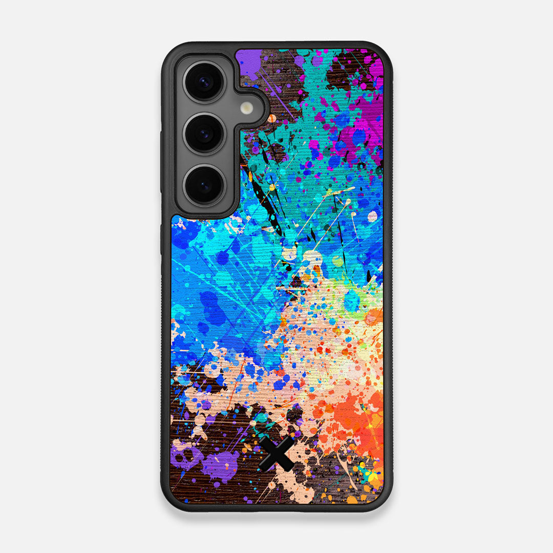 Front view of the realistic paint splatter 'Chroma' printed Wenge Wood Galaxy S24 Case by Keyway Designs