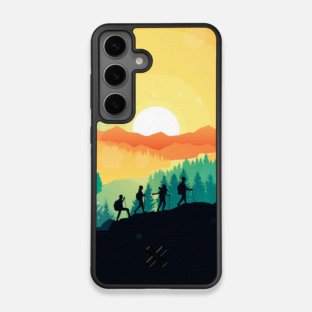 Front view of the stylized group of travellers on an expedition in the mountains printed to cotton canvas Galaxy S24 Case by Keyway Designs