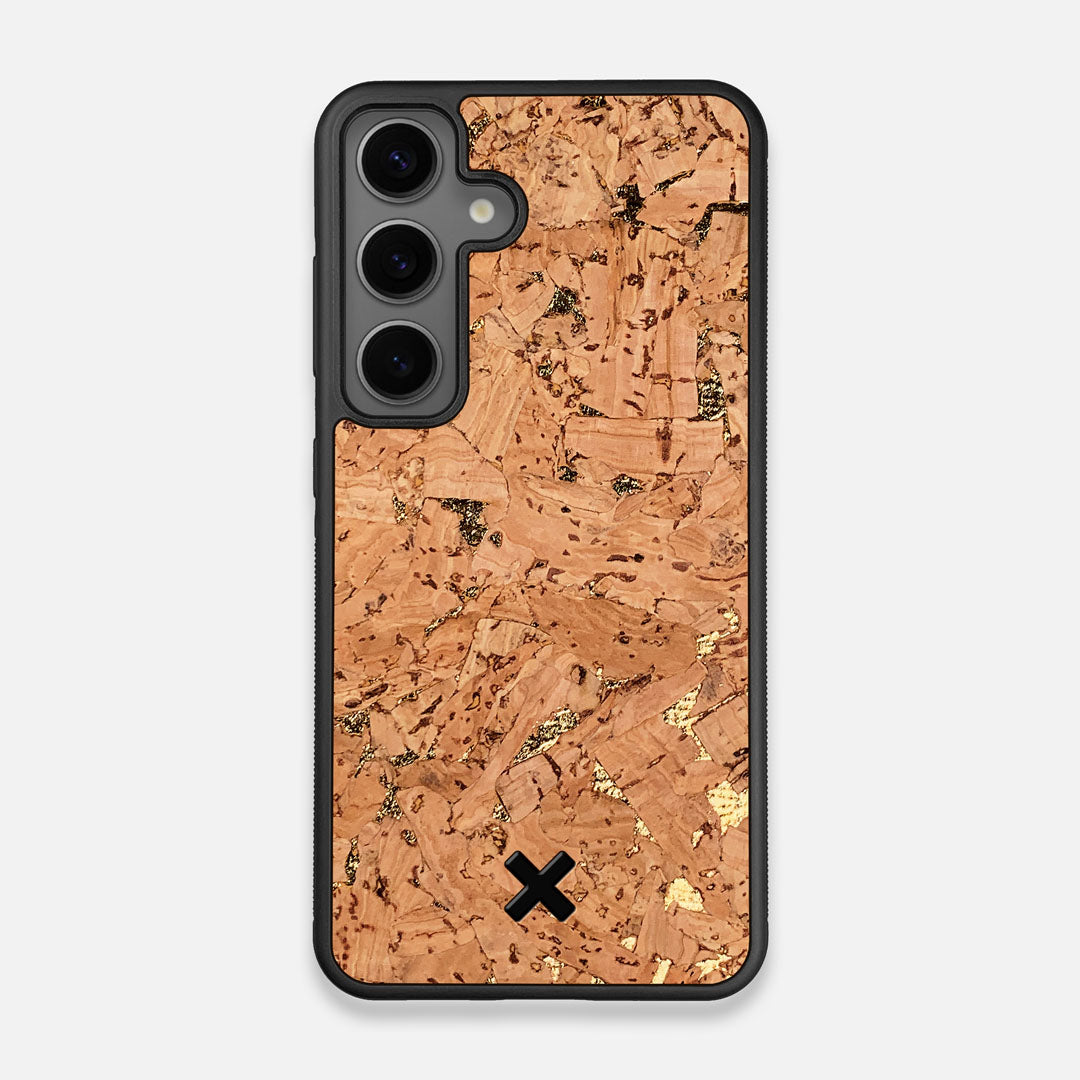 Front view of the gold fleck natural cork Galaxy S24 Case by Keyway Designs
