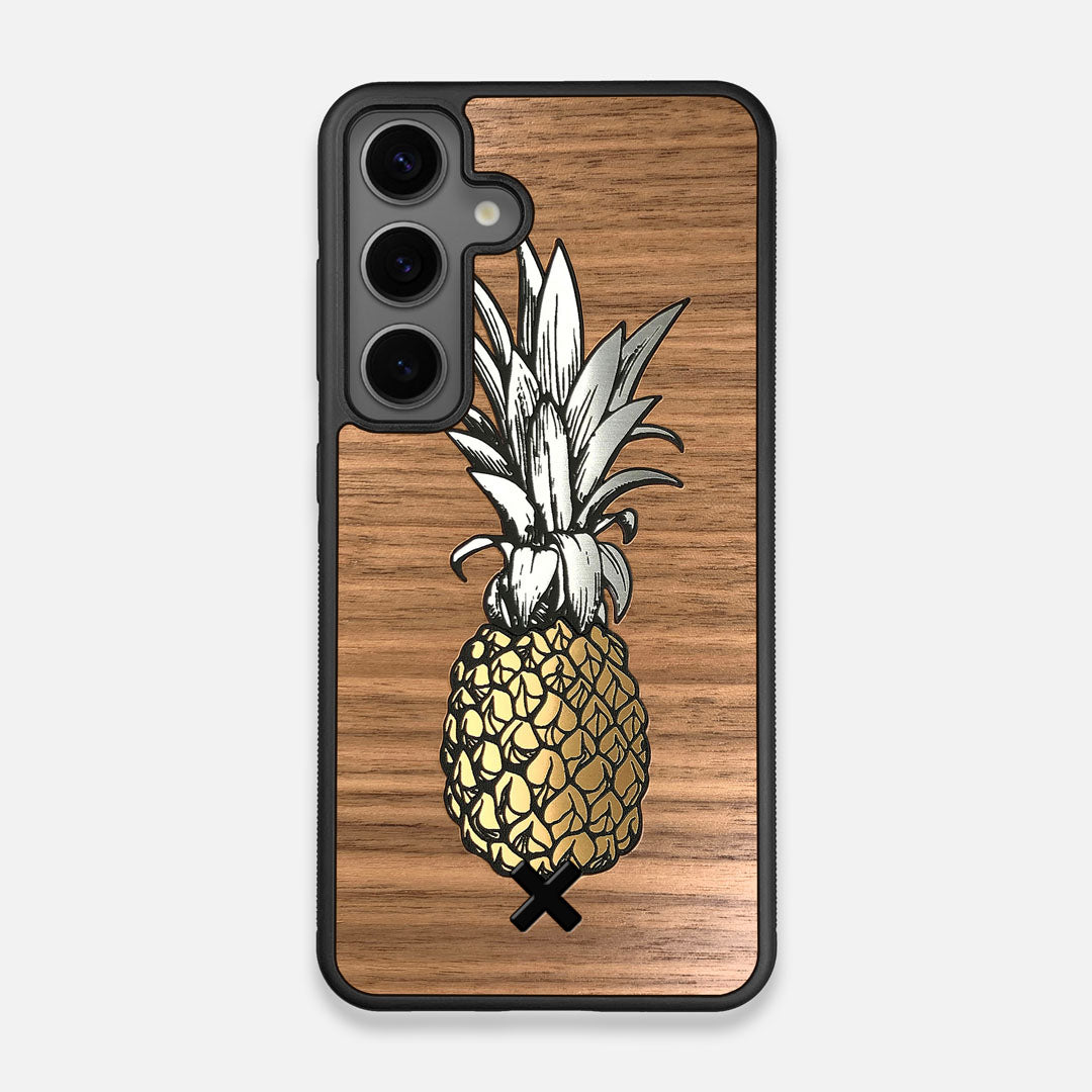 Front view of the Pineapple Walnut Wood Galaxy S24 Case by Keyway Designs