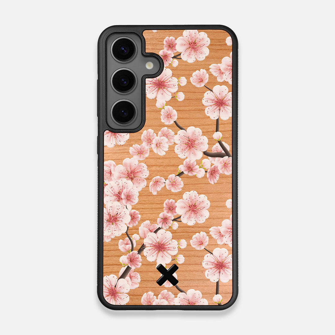 Front view of the Sakura Printed Cherry-blossom Cherry Wood Galaxy S24 Case by Keyway Designs