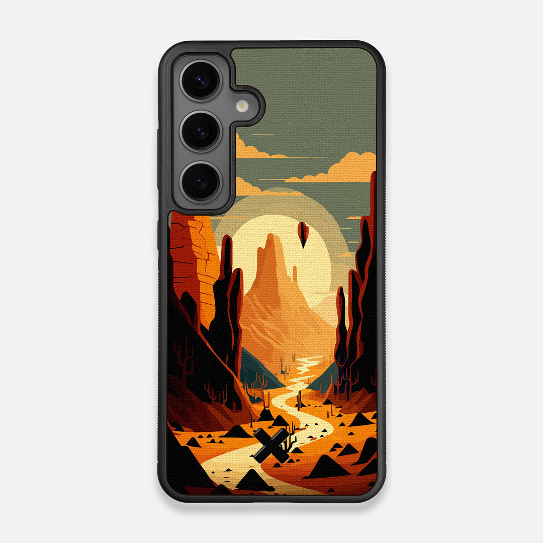 Front view of the stylized thin river cutting deep through a canyon sunset printed on cotton canvas Galaxy S24 Case by Keyway Designs