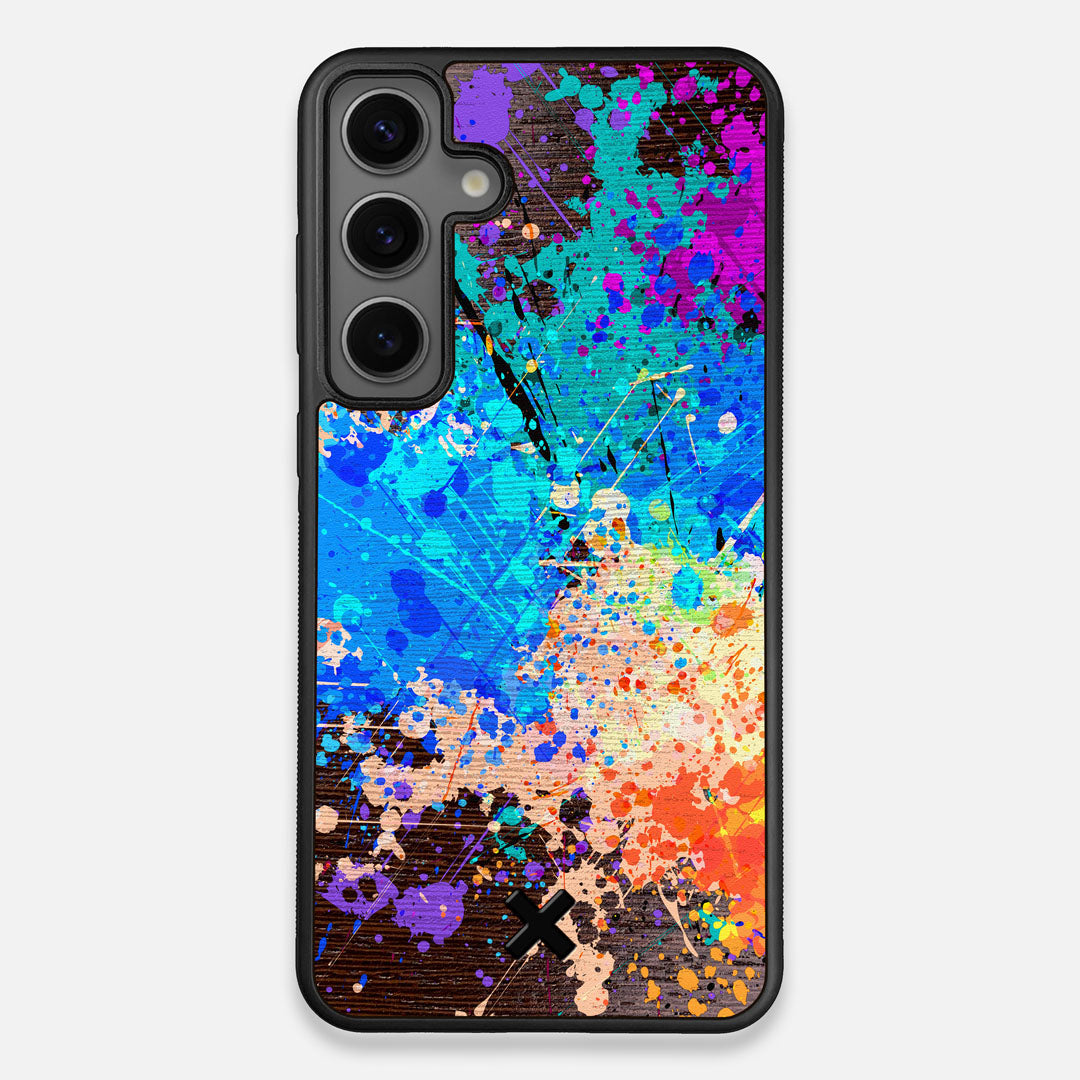 Front view of the realistic paint splatter 'Chroma' printed Wenge Wood Galaxy S24+ Case by Keyway Designs
