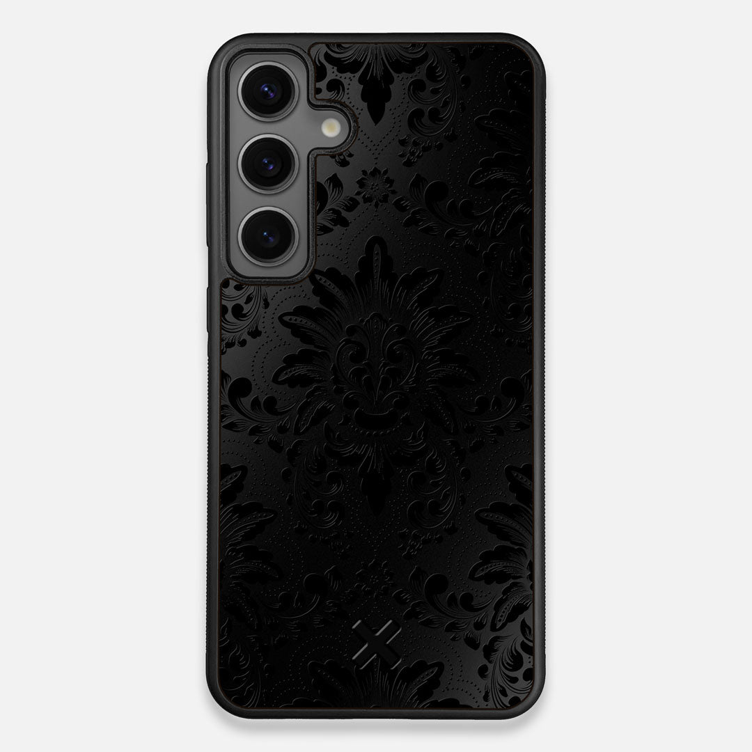 Front view of the detailed gloss Damask pattern printed on matte black impact acrylic Galaxy S24+ Case by Keyway Designs