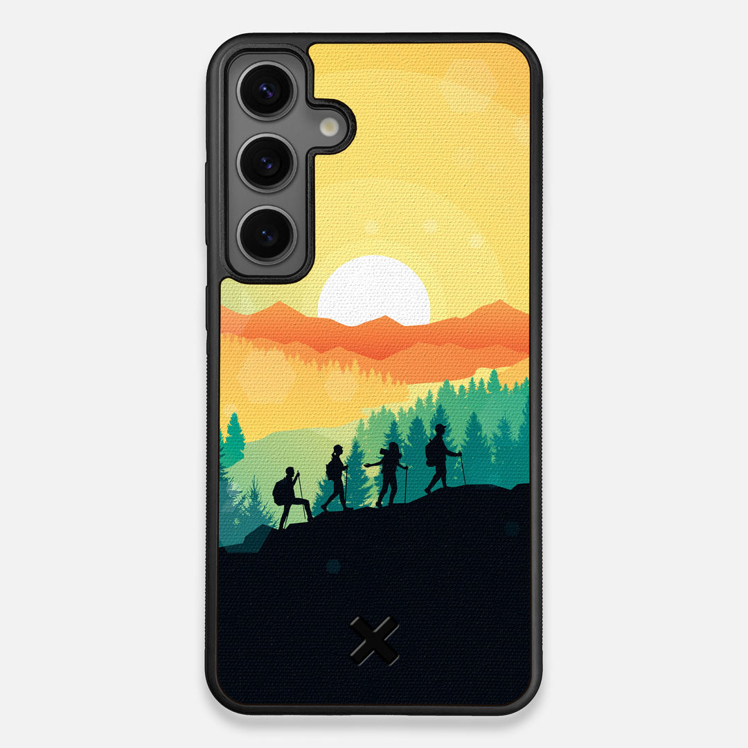 Front view of the stylized group of travellers on an expedition in the mountains printed to cotton canvas Galaxy S24+ Case by Keyway Designs