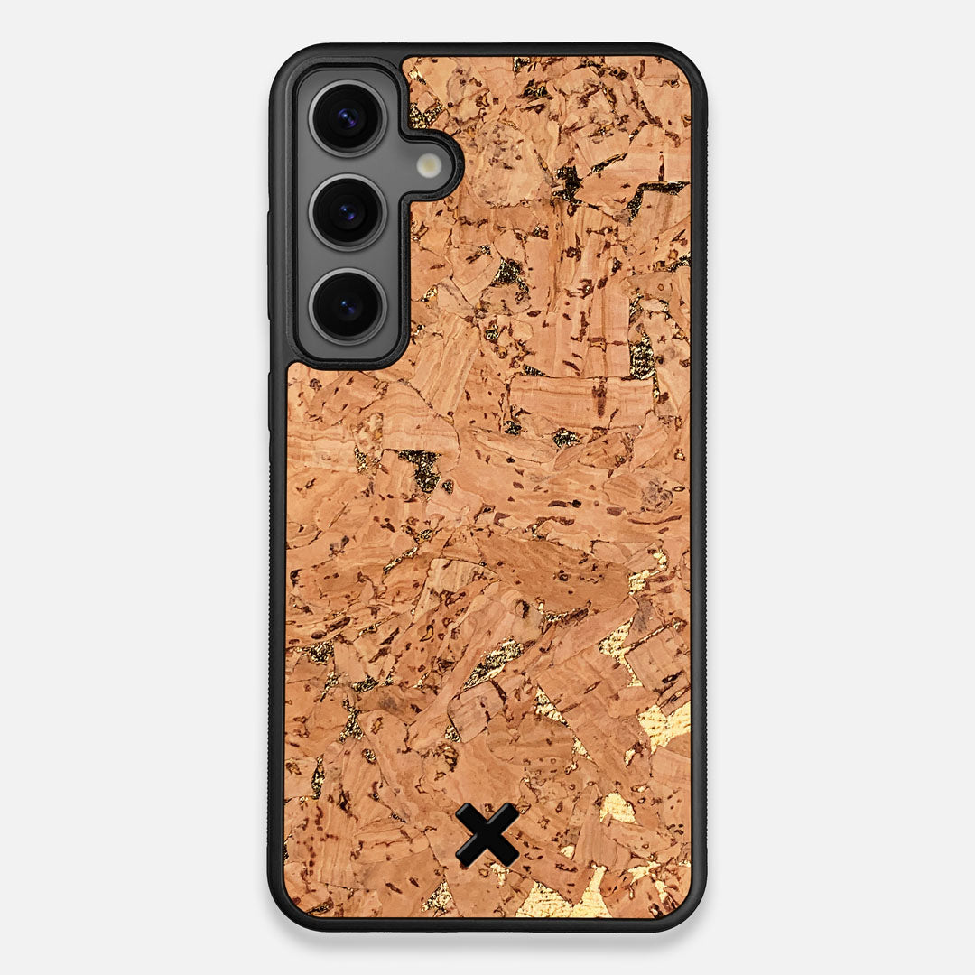 Front view of the gold fleck natural cork Galaxy S24+ Case by Keyway Designs