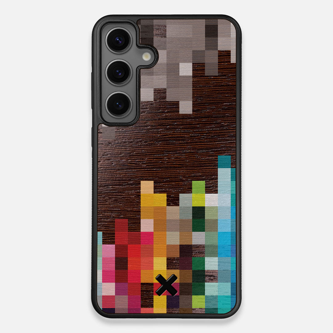 Front view of the digital art inspired pixelation design on Wenge wood Galaxy S24+ Case by Keyway Designs