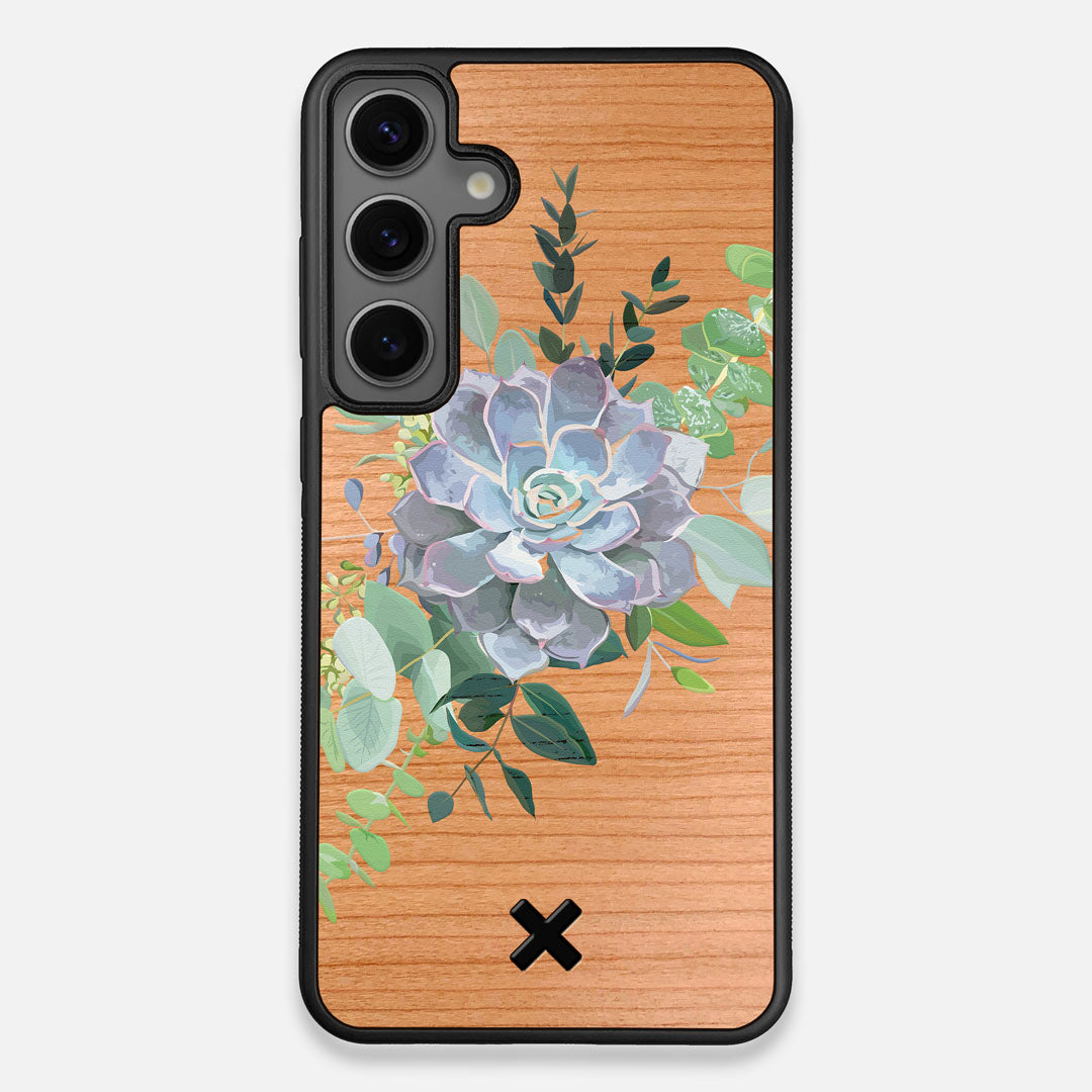 Front view of the print centering around a succulent, Echeveria Pollux on Cherry wood Galaxy S24+ Case by Keyway Designs