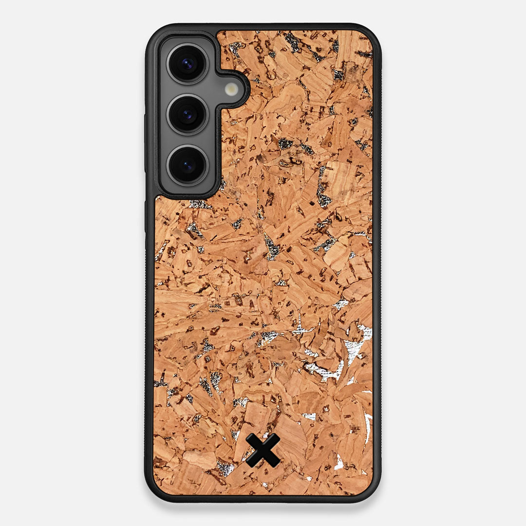 Front view of the silver fleck natural cork Galaxy S24+ Case by Keyway Designs