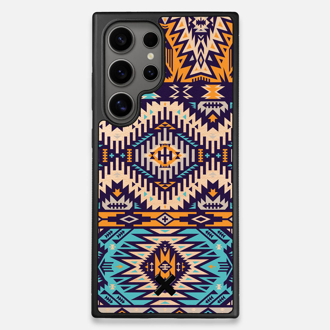 Front view of the vibrant Aztec printed Maple Wood Galaxy S24 Ultra Case by Keyway Designs