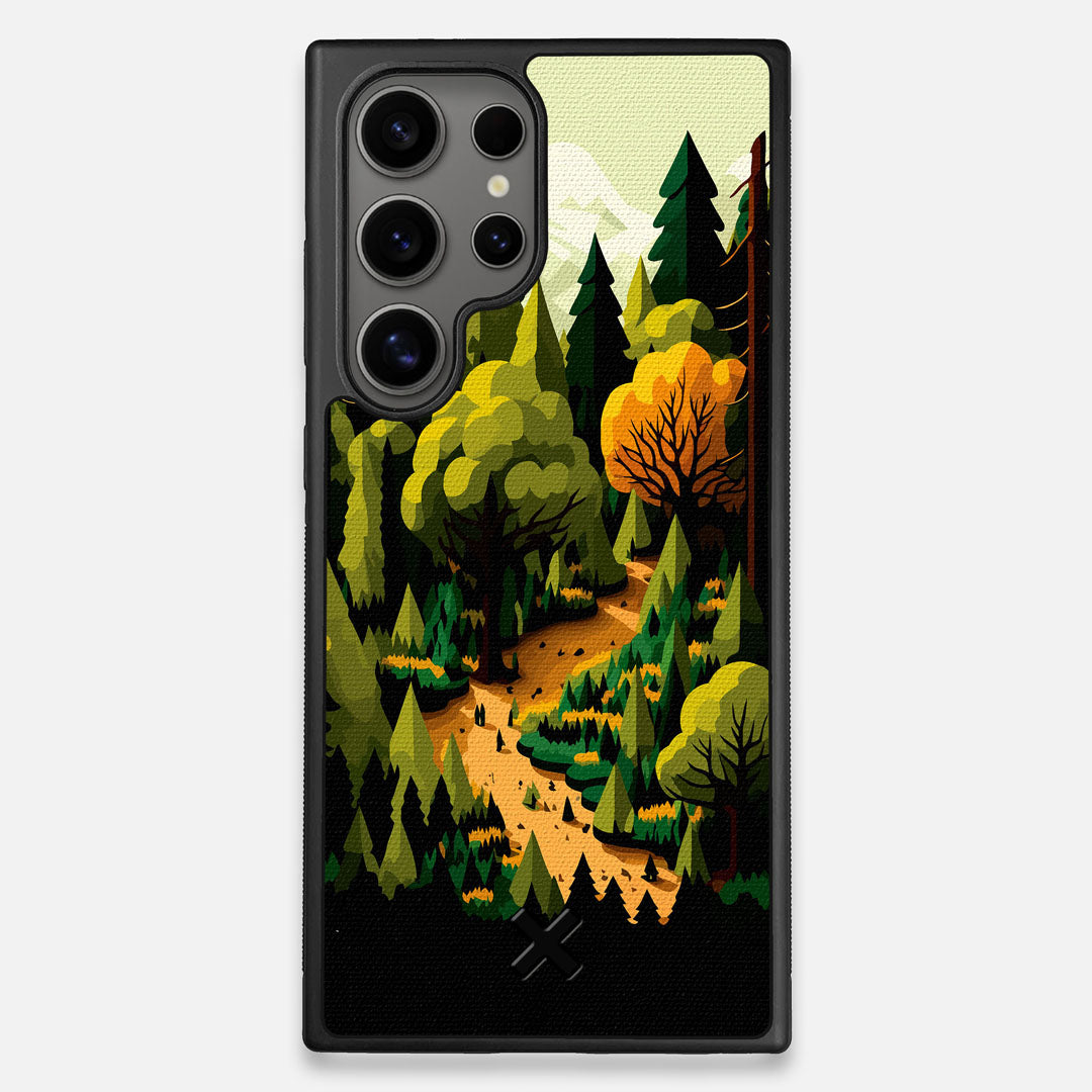 Front view of the stylized quiet forest path making it's way through the evergreen trees printed to cotton canvas Galaxy S24 Ultra Case by Keyway Designs